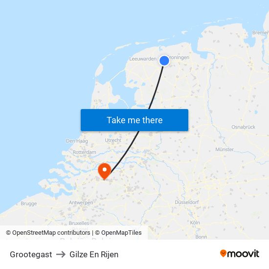 Grootegast to Gilze En Rijen map