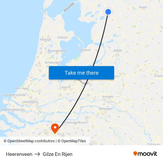 Heerenveen to Gilze En Rijen map