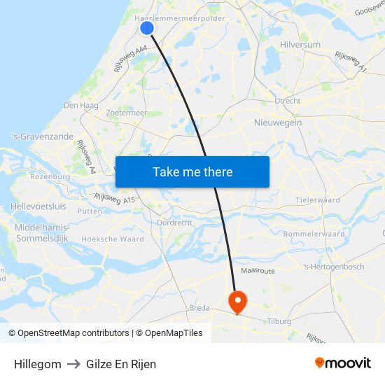 Hillegom to Gilze En Rijen map