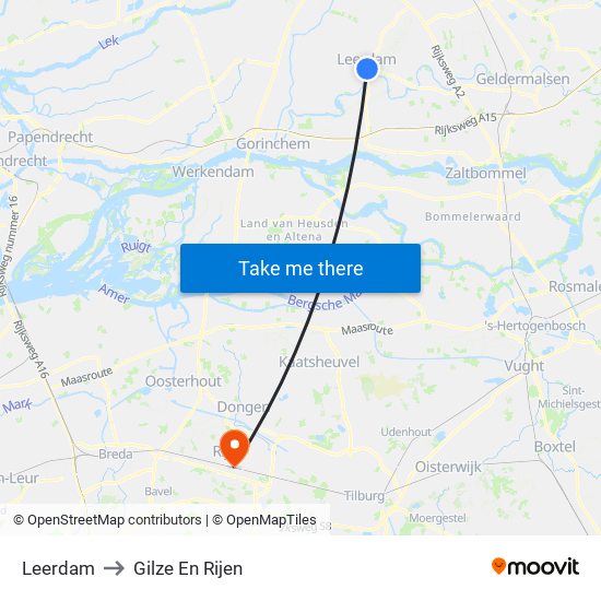 Leerdam to Gilze En Rijen map