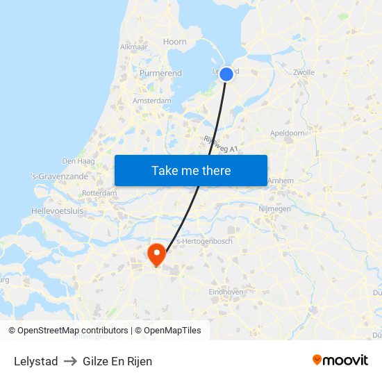 Lelystad to Gilze En Rijen map