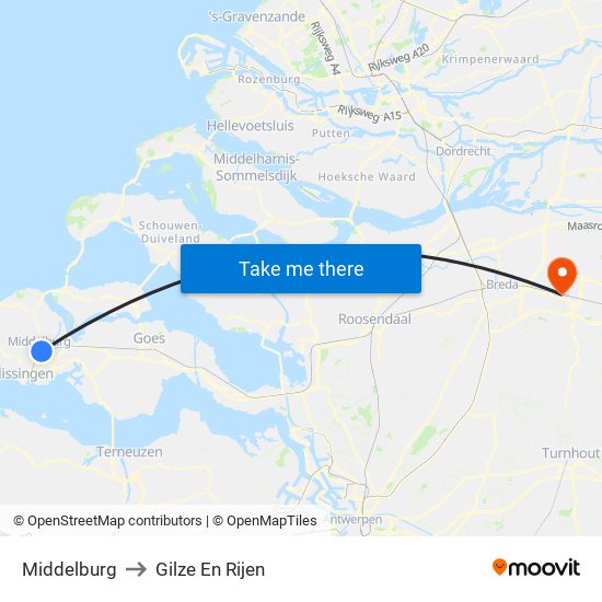 Middelburg to Gilze En Rijen map