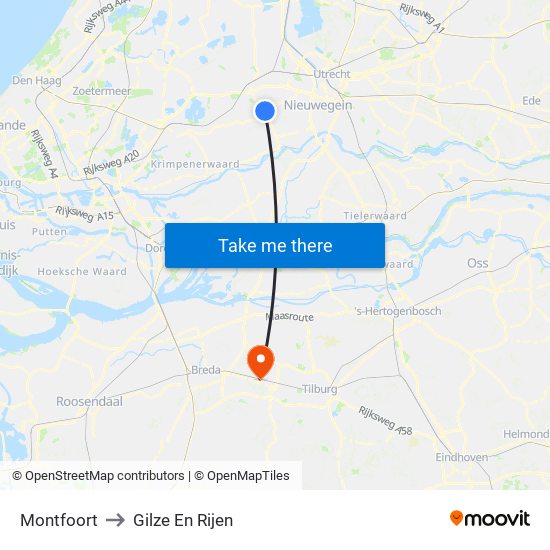 Montfoort to Gilze En Rijen map