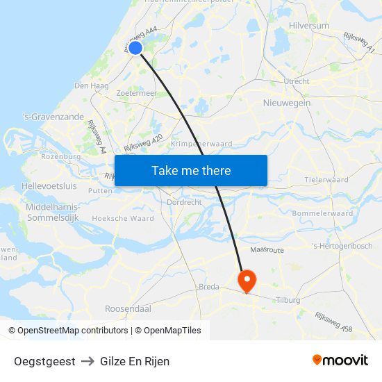 Oegstgeest to Gilze En Rijen map