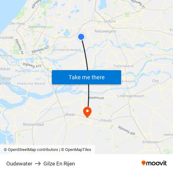 Oudewater to Gilze En Rijen map