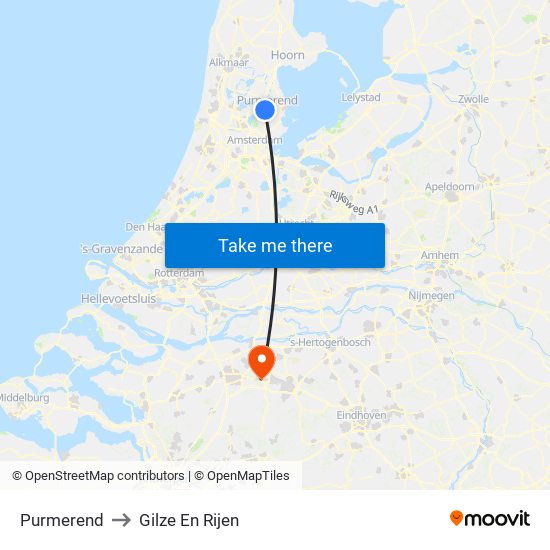 Purmerend to Gilze En Rijen map