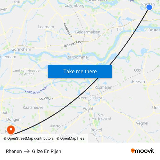 Rhenen to Gilze En Rijen map