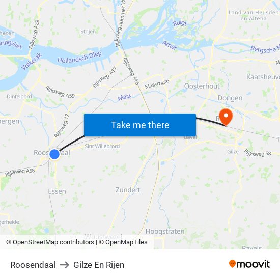 Roosendaal to Gilze En Rijen map