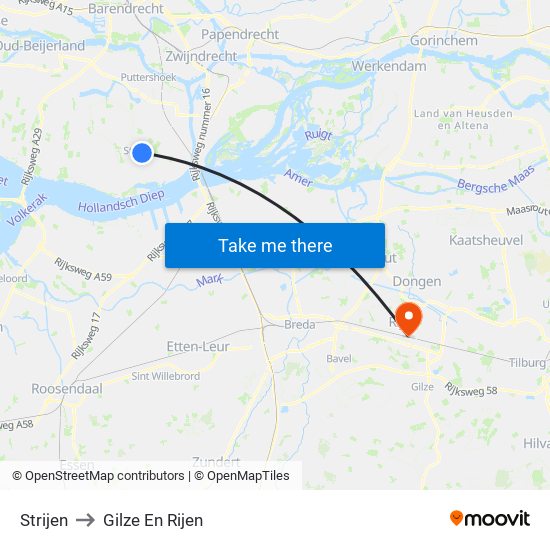 Strijen to Gilze En Rijen map
