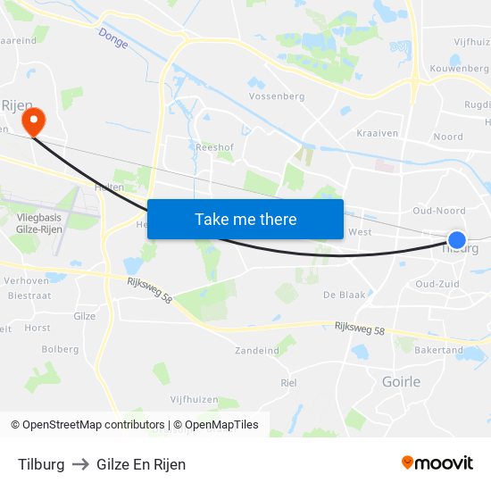Tilburg to Gilze En Rijen map