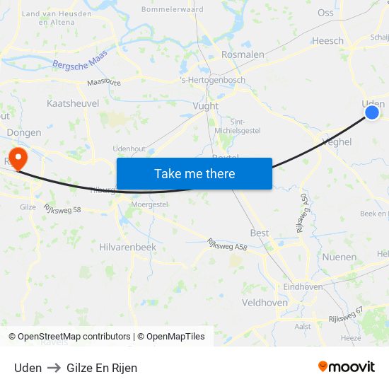 Uden to Gilze En Rijen map