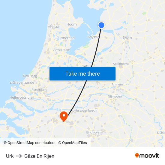 Urk to Gilze En Rijen map