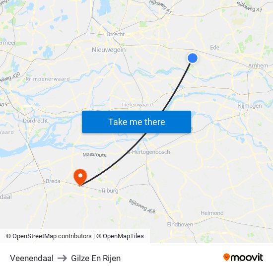 Veenendaal to Gilze En Rijen map