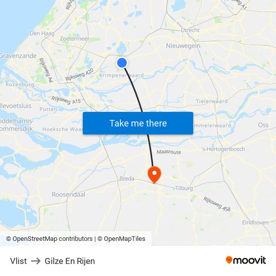 Vlist to Gilze En Rijen map