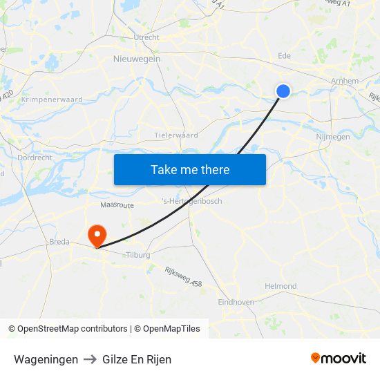 Wageningen to Gilze En Rijen map