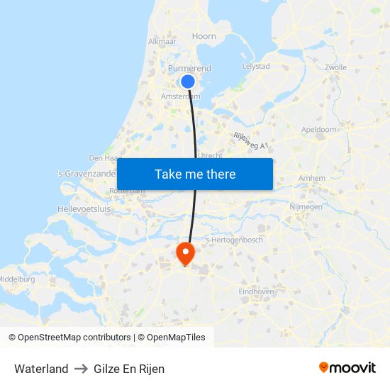 Waterland to Gilze En Rijen map