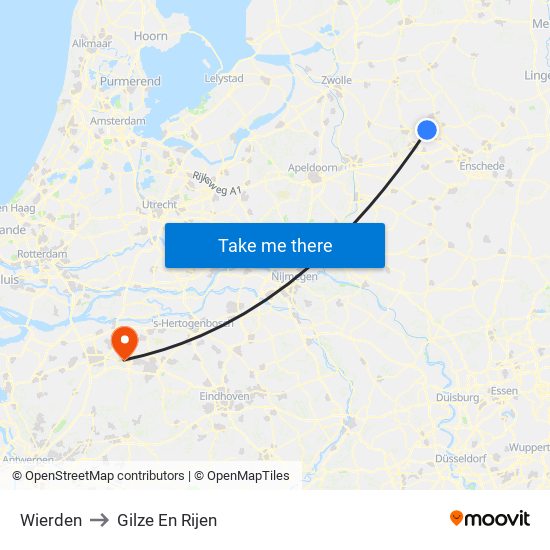 Wierden to Gilze En Rijen map