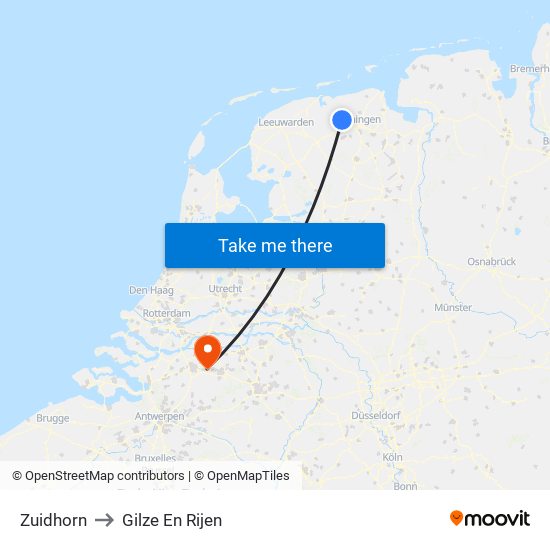 Zuidhorn to Gilze En Rijen map