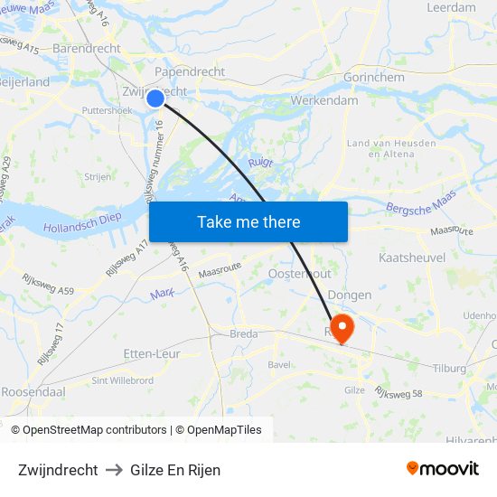 Zwijndrecht to Gilze En Rijen map