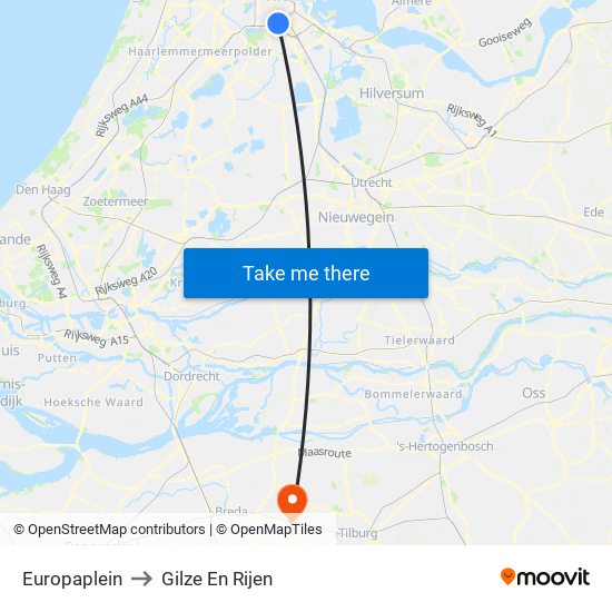 Europaplein to Gilze En Rijen map