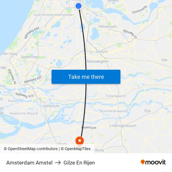 Amsterdam Amstel to Gilze En Rijen map
