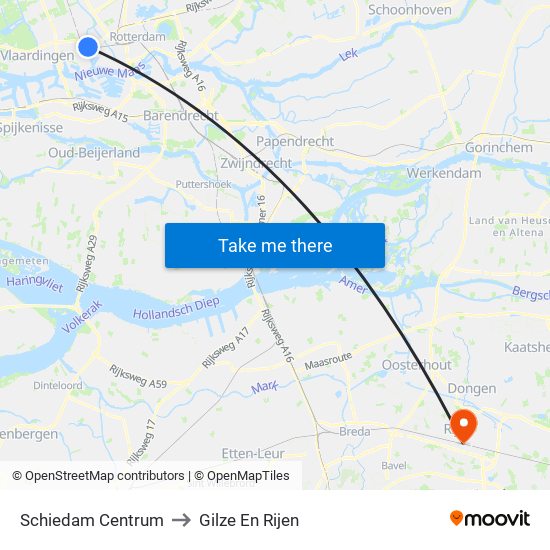 Schiedam Centrum to Gilze En Rijen map