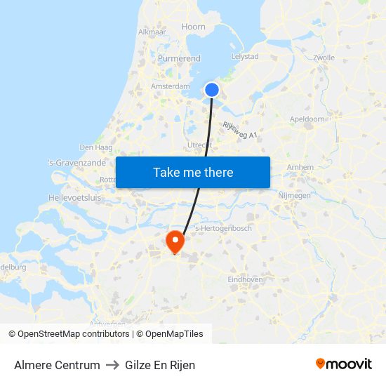 Almere Centrum to Gilze En Rijen map