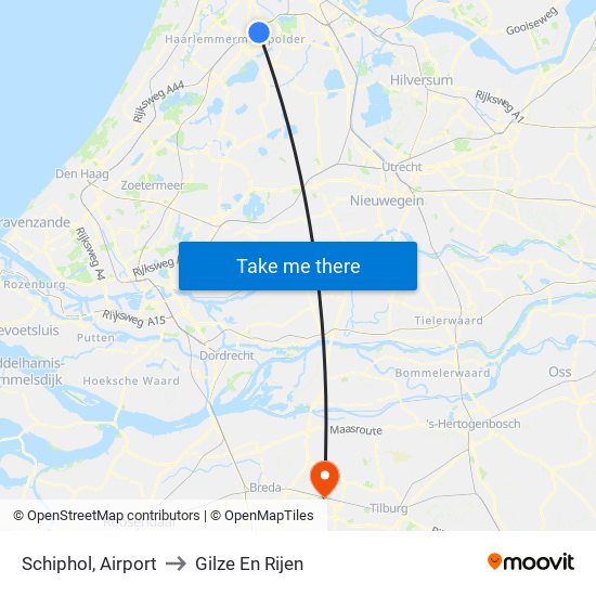 Schiphol, Airport to Gilze En Rijen map