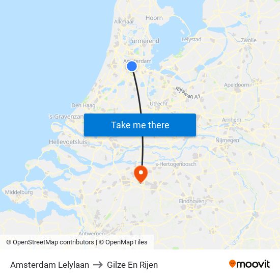 Amsterdam Lelylaan to Gilze En Rijen map