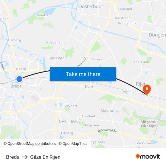 Breda to Gilze En Rijen map