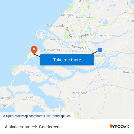 Alblasserdam to Goedereede map