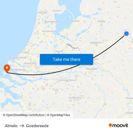 Almelo to Goedereede map