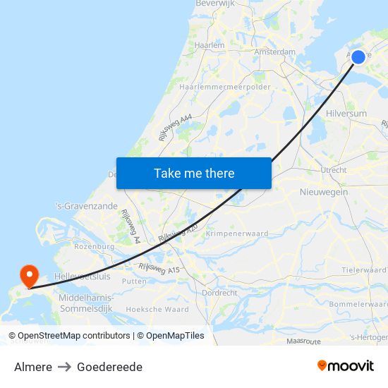 Almere to Goedereede map