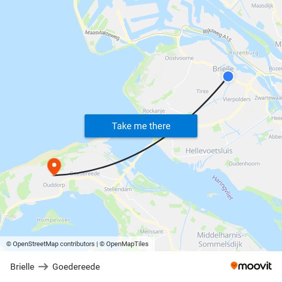 Brielle to Goedereede map