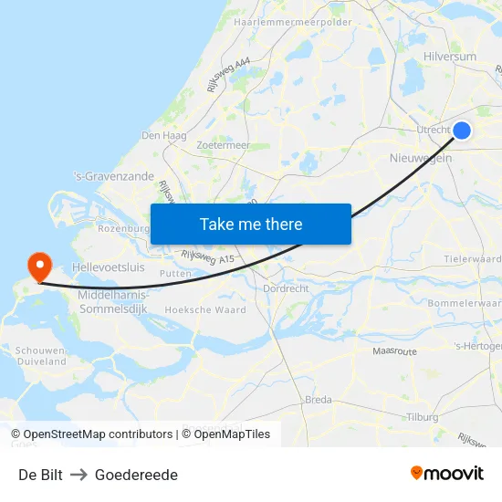 De Bilt to Goedereede map