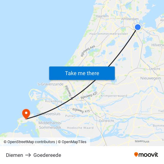 Diemen to Goedereede map