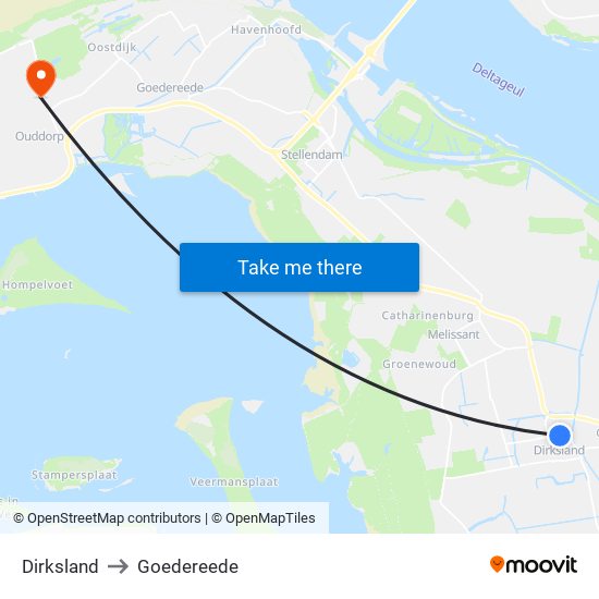 Dirksland to Goedereede map