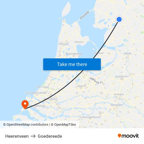 Heerenveen to Goedereede map