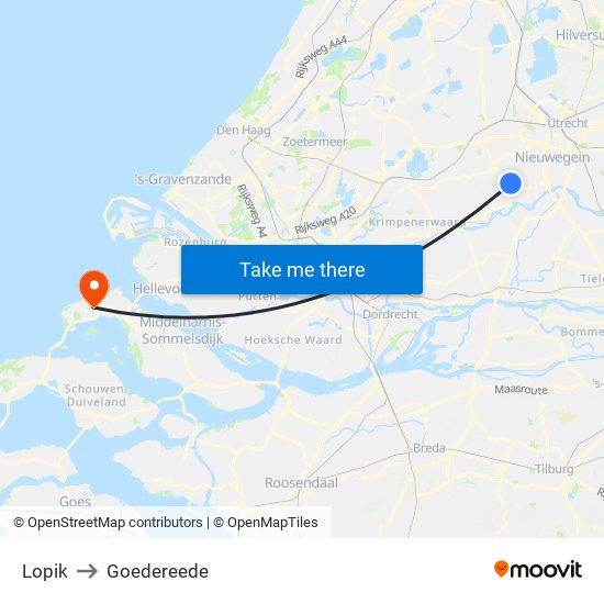 Lopik to Goedereede map