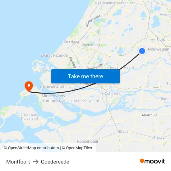Montfoort to Goedereede map