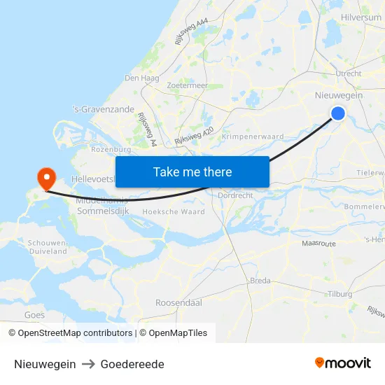 Nieuwegein to Goedereede map