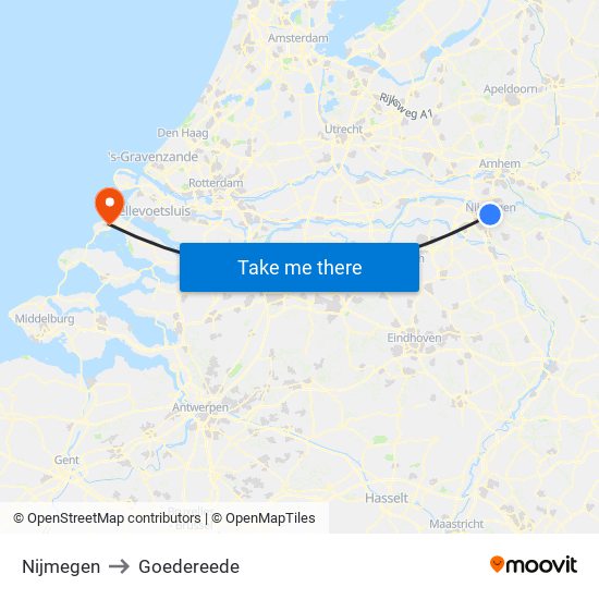 Nijmegen to Goedereede map