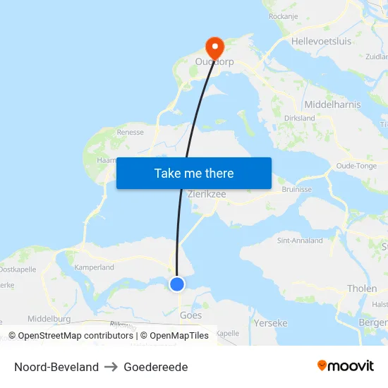 Noord-Beveland to Goedereede map