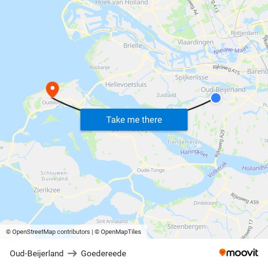 Oud-Beijerland to Goedereede map