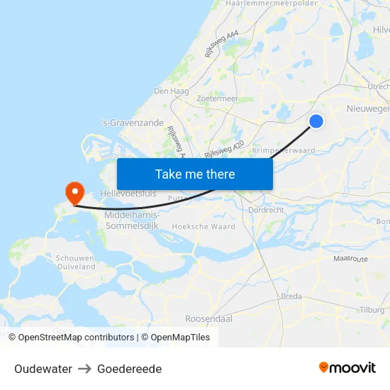 Oudewater to Goedereede map