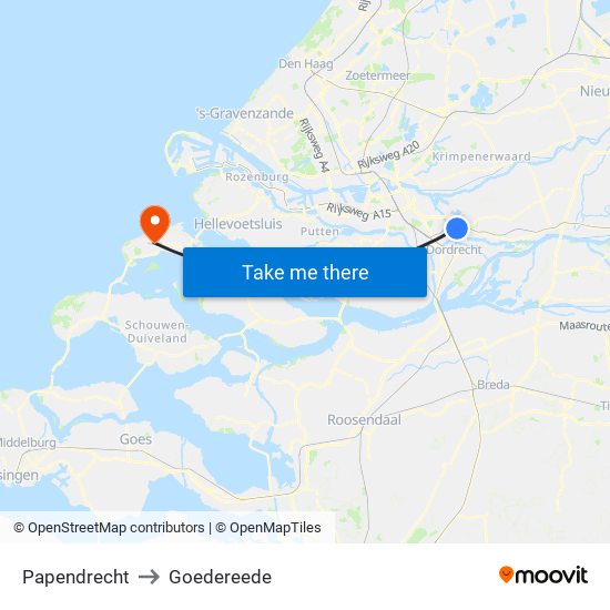 Papendrecht to Goedereede map