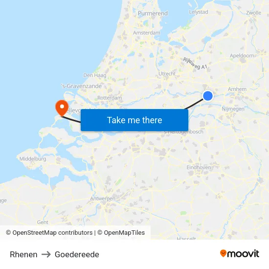 Rhenen to Goedereede map