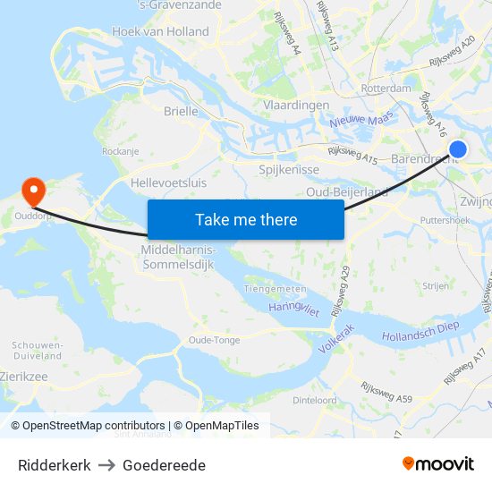 Ridderkerk to Goedereede map