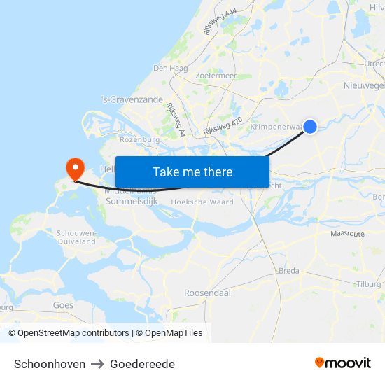 Schoonhoven to Goedereede map