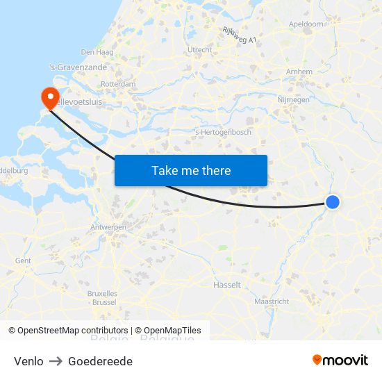 Venlo to Goedereede map